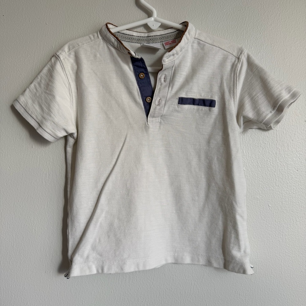 Zara White and Navy Casual Shirt Boys Size 3/4